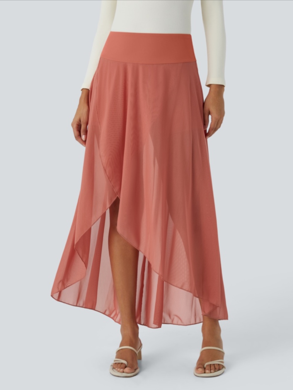 Halara High Waisted High Low Ruffle Casual Maxi Skirt-Like New